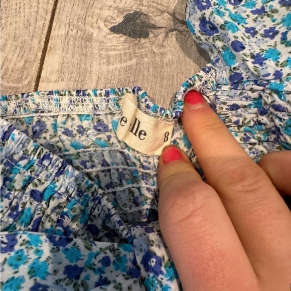 Blue Floral Smocked Dress with Ruffled Hem - Picture 6 of 6